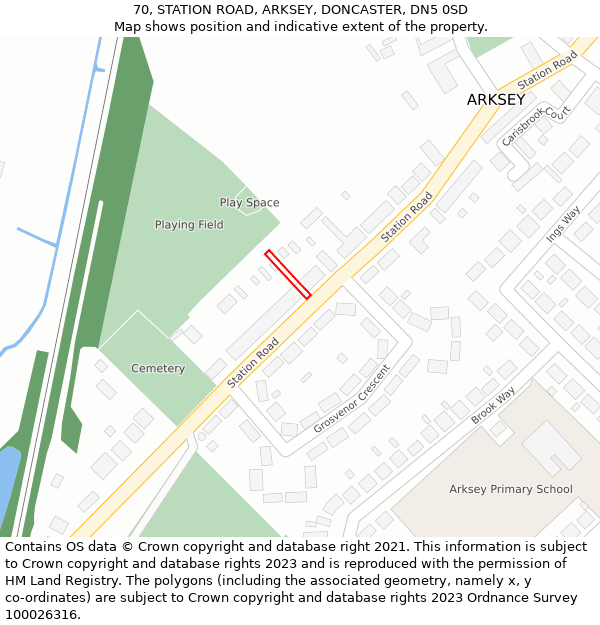 70, STATION ROAD, ARKSEY, DONCASTER, DN5 0SD: Location map and indicative extent of plot