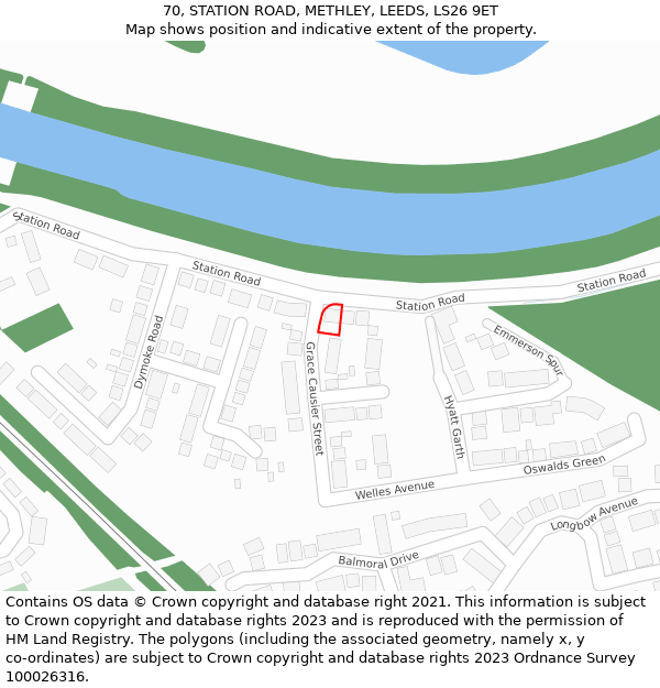 70, STATION ROAD, METHLEY, LEEDS, LS26 9ET: Location map and indicative extent of plot