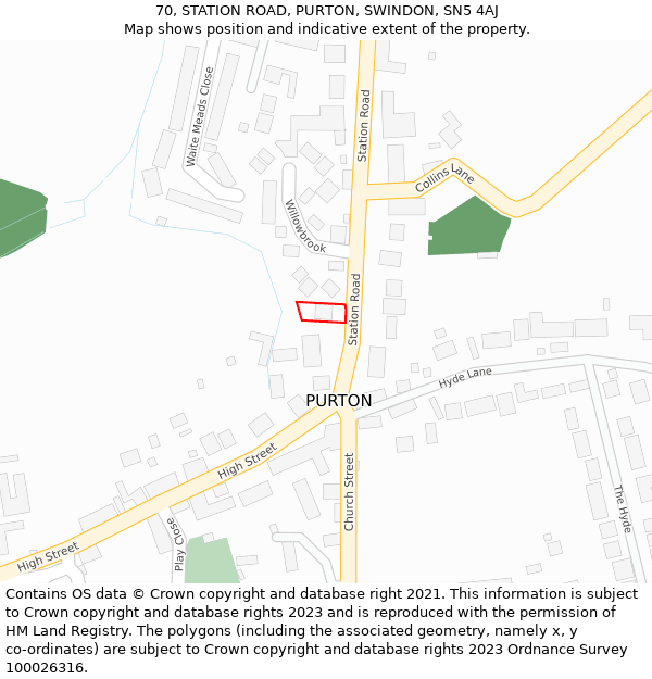 70, STATION ROAD, PURTON, SWINDON, SN5 4AJ: Location map and indicative extent of plot