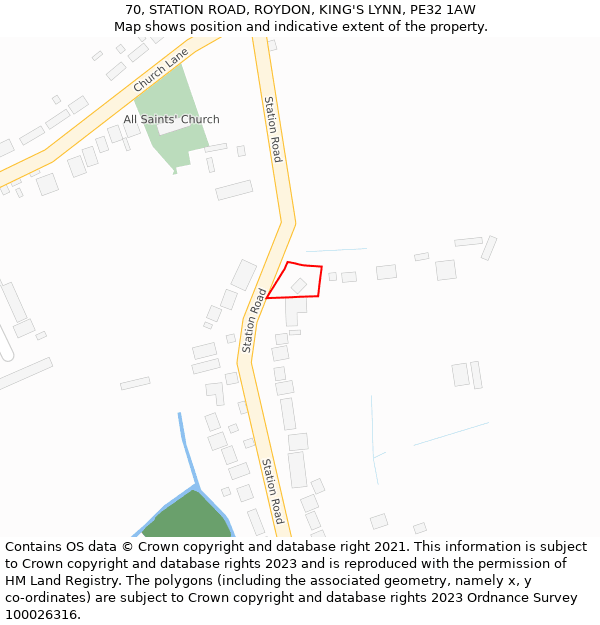 70, STATION ROAD, ROYDON, KING'S LYNN, PE32 1AW: Location map and indicative extent of plot
