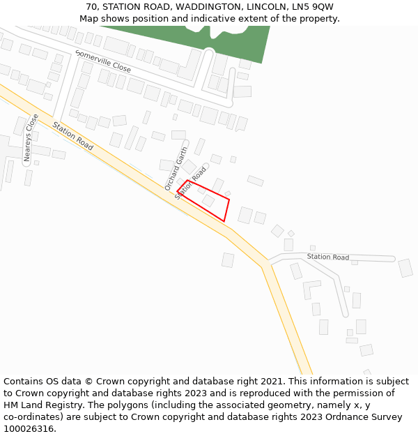 70, STATION ROAD, WADDINGTON, LINCOLN, LN5 9QW: Location map and indicative extent of plot