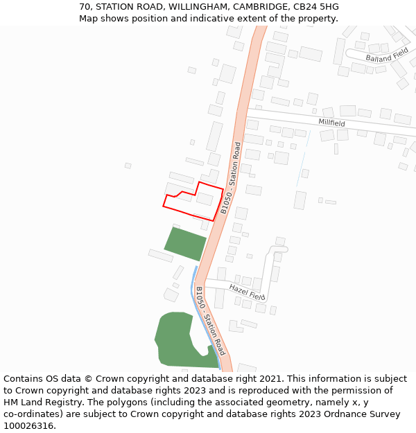 70, STATION ROAD, WILLINGHAM, CAMBRIDGE, CB24 5HG: Location map and indicative extent of plot