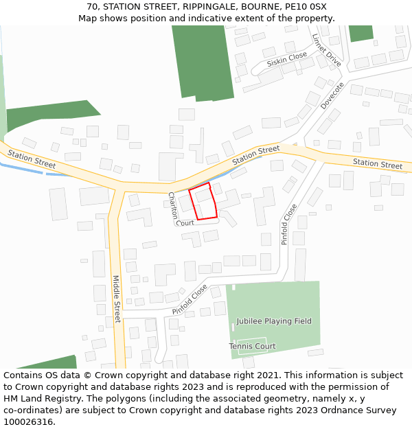 70, STATION STREET, RIPPINGALE, BOURNE, PE10 0SX: Location map and indicative extent of plot