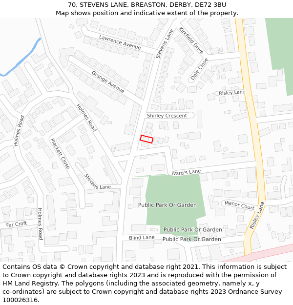 70, STEVENS LANE, BREASTON, DERBY, DE72 3BU: Location map and indicative extent of plot