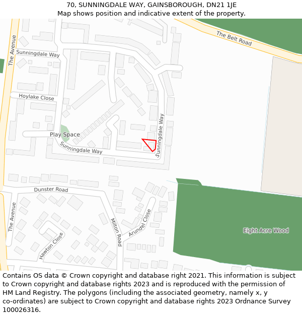 70, SUNNINGDALE WAY, GAINSBOROUGH, DN21 1JE: Location map and indicative extent of plot