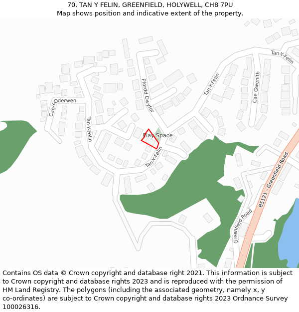 70, TAN Y FELIN, GREENFIELD, HOLYWELL, CH8 7PU: Location map and indicative extent of plot