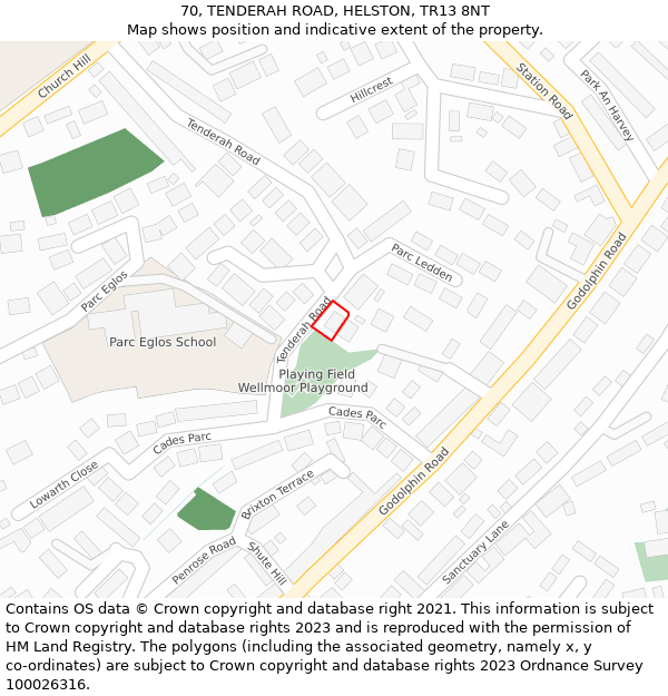 70, TENDERAH ROAD, HELSTON, TR13 8NT: Location map and indicative extent of plot