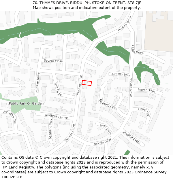 70, THAMES DRIVE, BIDDULPH, STOKE-ON-TRENT, ST8 7JF: Location map and indicative extent of plot