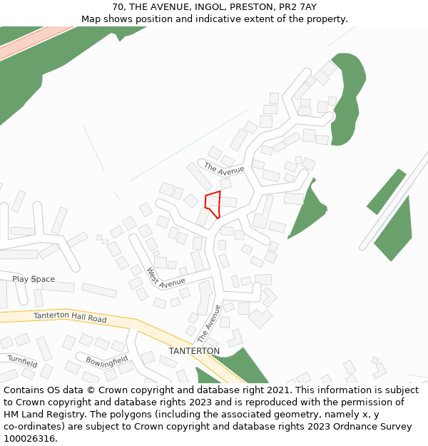 70, THE AVENUE, INGOL, PRESTON, PR2 7AY: Location map and indicative extent of plot