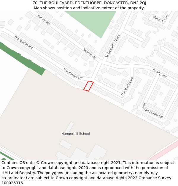 70, THE BOULEVARD, EDENTHORPE, DONCASTER, DN3 2QJ: Location map and indicative extent of plot