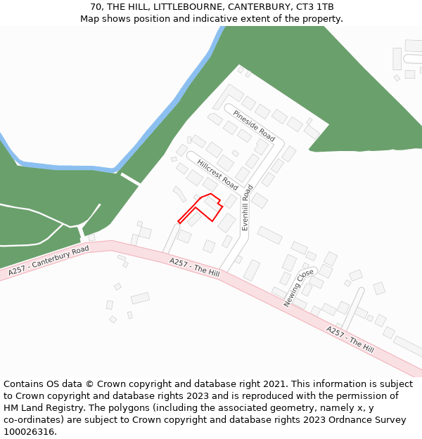 70, THE HILL, LITTLEBOURNE, CANTERBURY, CT3 1TB: Location map and indicative extent of plot