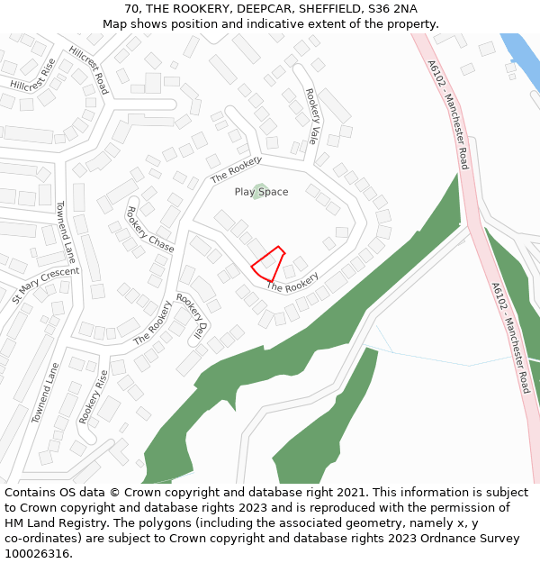 70, THE ROOKERY, DEEPCAR, SHEFFIELD, S36 2NA: Location map and indicative extent of plot