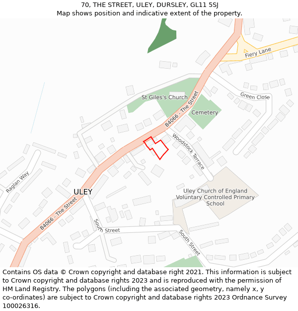 70, THE STREET, ULEY, DURSLEY, GL11 5SJ: Location map and indicative extent of plot