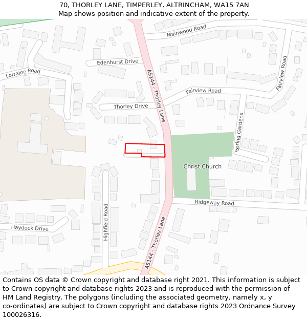 70, THORLEY LANE, TIMPERLEY, ALTRINCHAM, WA15 7AN: Location map and indicative extent of plot