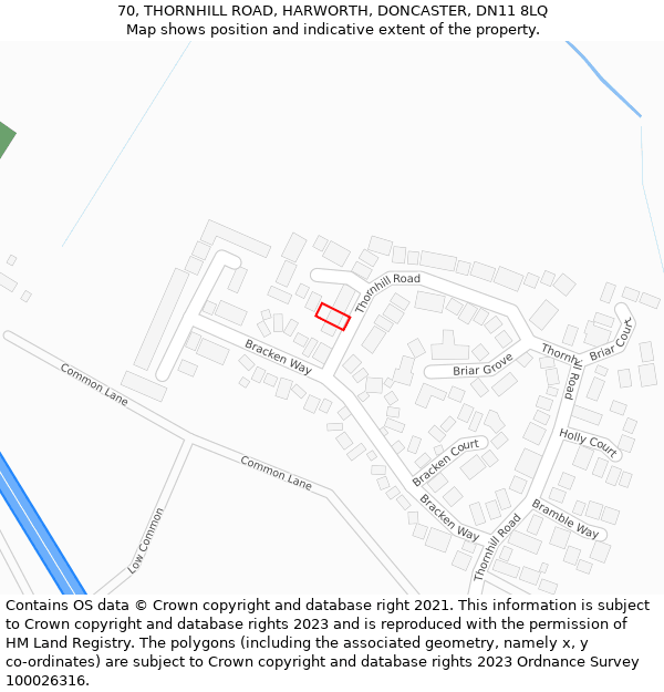 70, THORNHILL ROAD, HARWORTH, DONCASTER, DN11 8LQ: Location map and indicative extent of plot