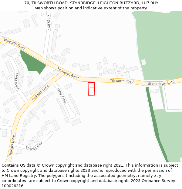 70, TILSWORTH ROAD, STANBRIDGE, LEIGHTON BUZZARD, LU7 9HY: Location map and indicative extent of plot