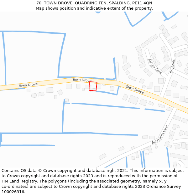 70, TOWN DROVE, QUADRING FEN, SPALDING, PE11 4QN: Location map and indicative extent of plot