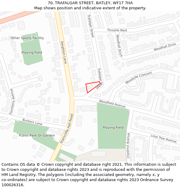 70, TRAFALGAR STREET, BATLEY, WF17 7HA: Location map and indicative extent of plot