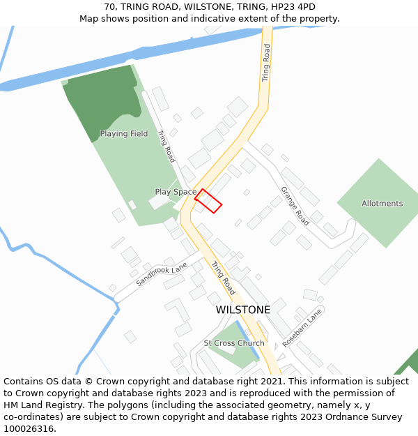 70, TRING ROAD, WILSTONE, TRING, HP23 4PD: Location map and indicative extent of plot