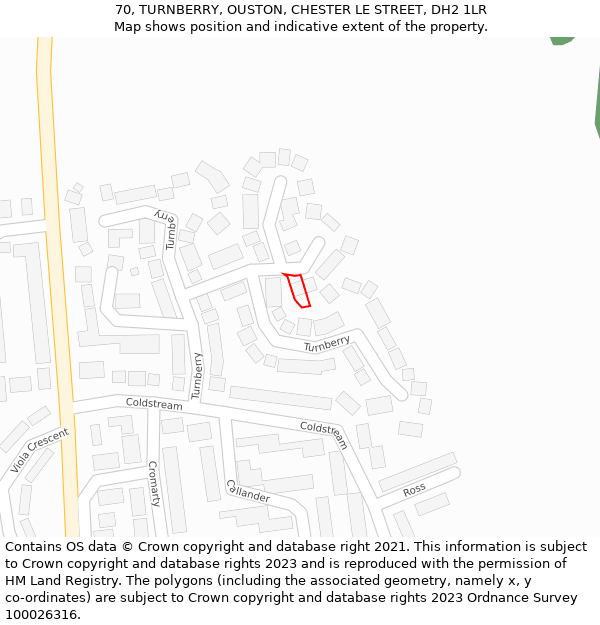 70, TURNBERRY, OUSTON, CHESTER LE STREET, DH2 1LR: Location map and indicative extent of plot