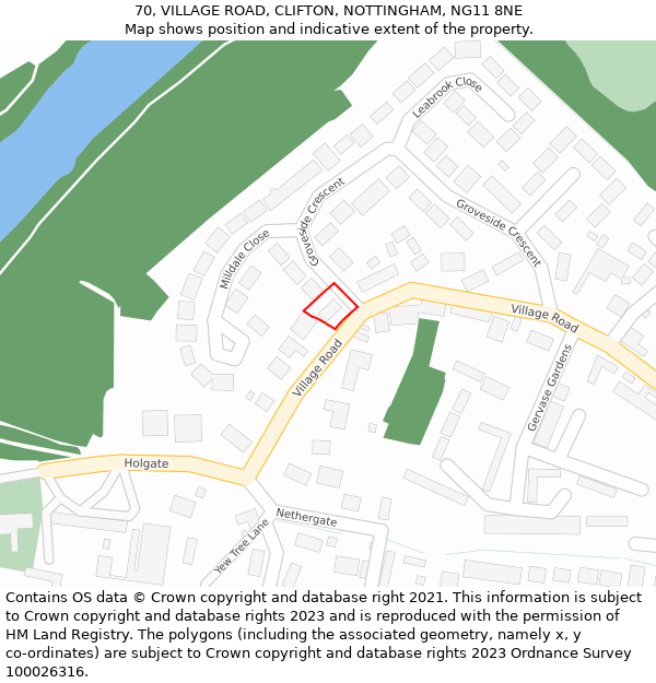 70, VILLAGE ROAD, CLIFTON, NOTTINGHAM, NG11 8NE: Location map and indicative extent of plot