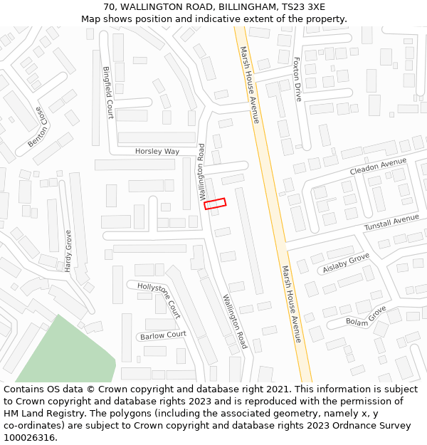 70, WALLINGTON ROAD, BILLINGHAM, TS23 3XE: Location map and indicative extent of plot