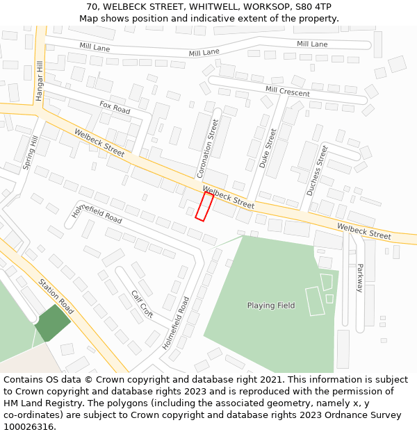 70, WELBECK STREET, WHITWELL, WORKSOP, S80 4TP: Location map and indicative extent of plot