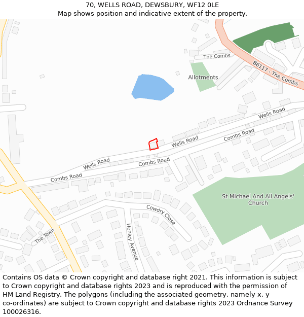 70, WELLS ROAD, DEWSBURY, WF12 0LE: Location map and indicative extent of plot