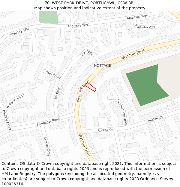 70, WEST PARK DRIVE, PORTHCAWL, CF36 3RL: Location map and indicative extent of plot