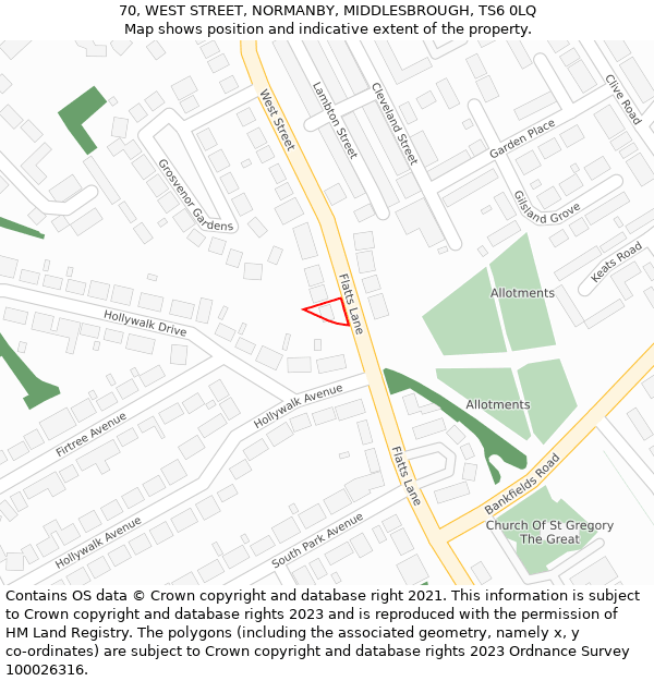 70, WEST STREET, NORMANBY, MIDDLESBROUGH, TS6 0LQ: Location map and indicative extent of plot