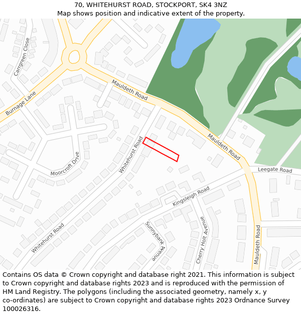 70, WHITEHURST ROAD, STOCKPORT, SK4 3NZ: Location map and indicative extent of plot