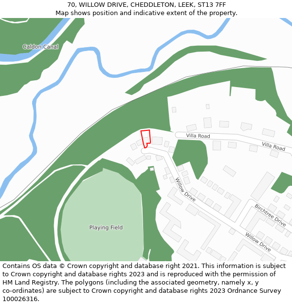 70, WILLOW DRIVE, CHEDDLETON, LEEK, ST13 7FF: Location map and indicative extent of plot