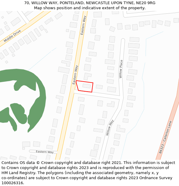 70, WILLOW WAY, PONTELAND, NEWCASTLE UPON TYNE, NE20 9RG: Location map and indicative extent of plot