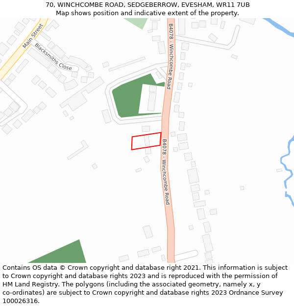 70, WINCHCOMBE ROAD, SEDGEBERROW, EVESHAM, WR11 7UB: Location map and indicative extent of plot