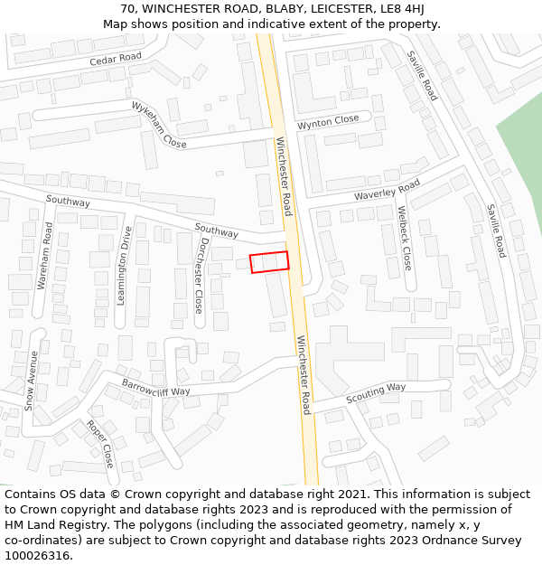 70, WINCHESTER ROAD, BLABY, LEICESTER, LE8 4HJ: Location map and indicative extent of plot