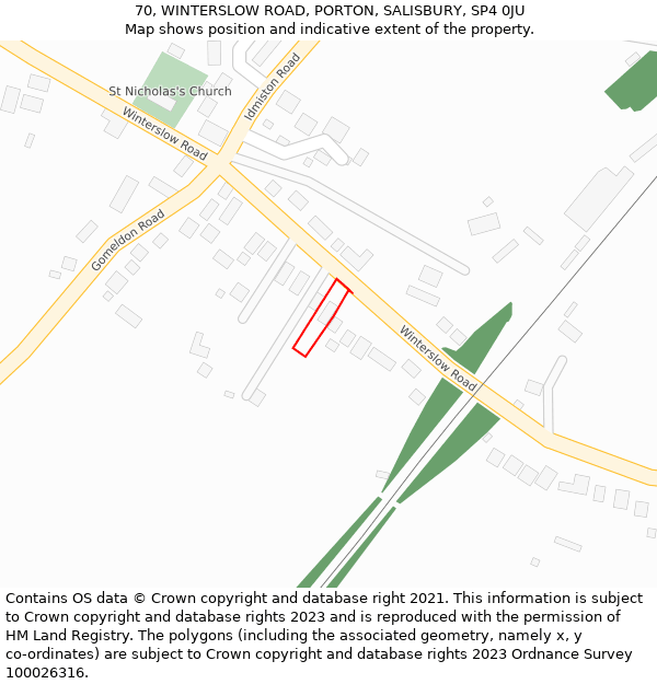 70, WINTERSLOW ROAD, PORTON, SALISBURY, SP4 0JU: Location map and indicative extent of plot