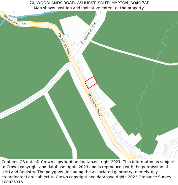70, WOODLANDS ROAD, ASHURST, SOUTHAMPTON, SO40 7AF: Location map and indicative extent of plot