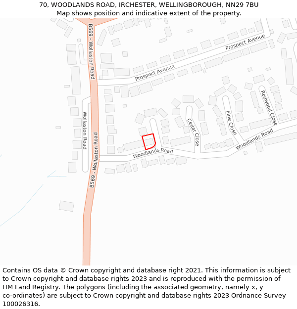 70, WOODLANDS ROAD, IRCHESTER, WELLINGBOROUGH, NN29 7BU: Location map and indicative extent of plot