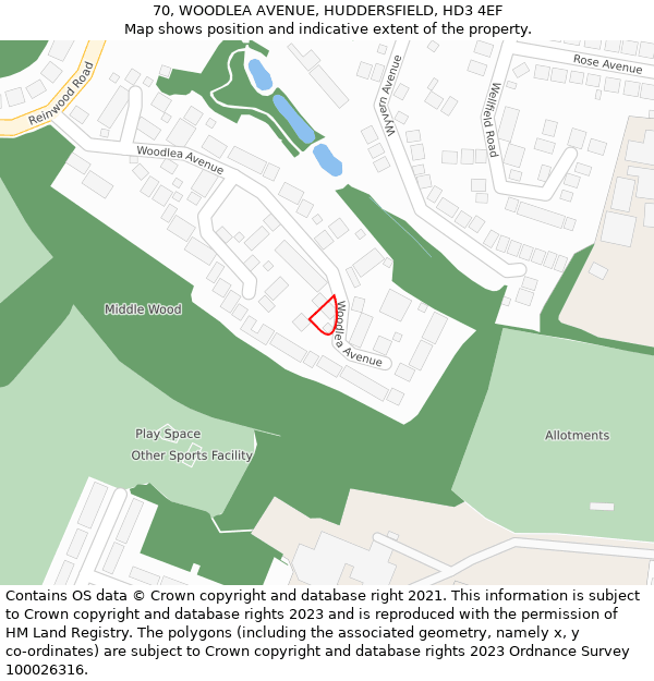 70, WOODLEA AVENUE, HUDDERSFIELD, HD3 4EF: Location map and indicative extent of plot