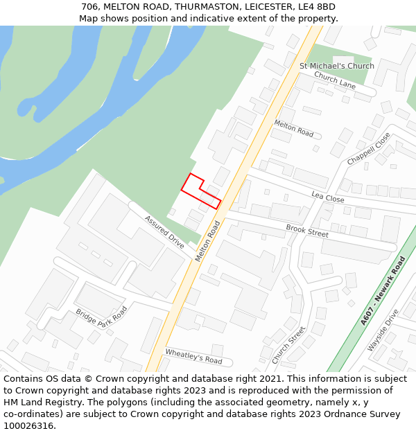 706, MELTON ROAD, THURMASTON, LEICESTER, LE4 8BD: Location map and indicative extent of plot