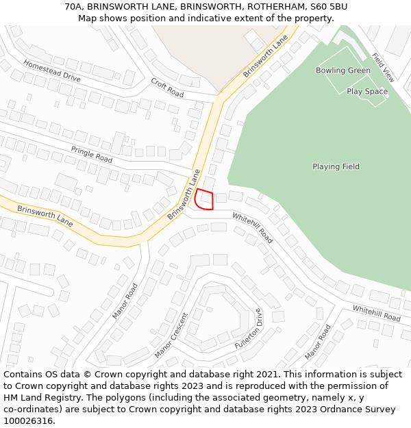 70A, BRINSWORTH LANE, BRINSWORTH, ROTHERHAM, S60 5BU: Location map and indicative extent of plot