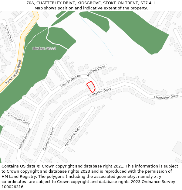 70A, CHATTERLEY DRIVE, KIDSGROVE, STOKE-ON-TRENT, ST7 4LL: Location map and indicative extent of plot