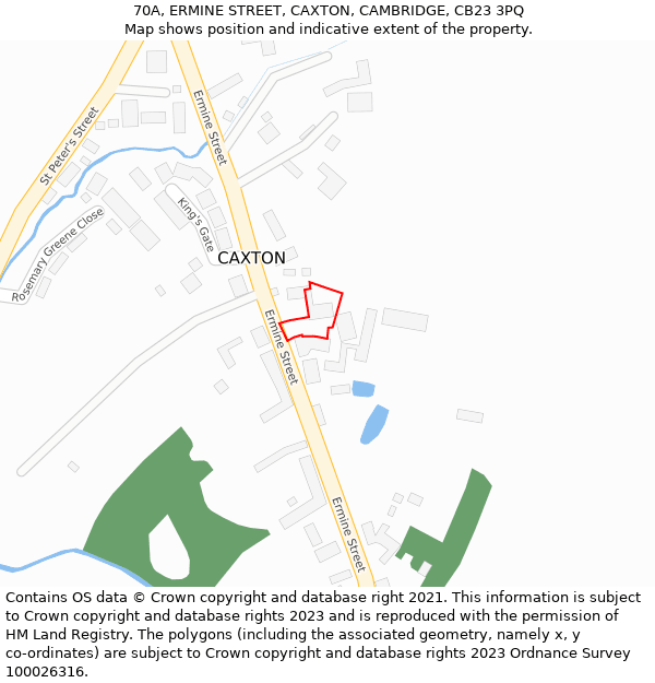 70A, ERMINE STREET, CAXTON, CAMBRIDGE, CB23 3PQ: Location map and indicative extent of plot