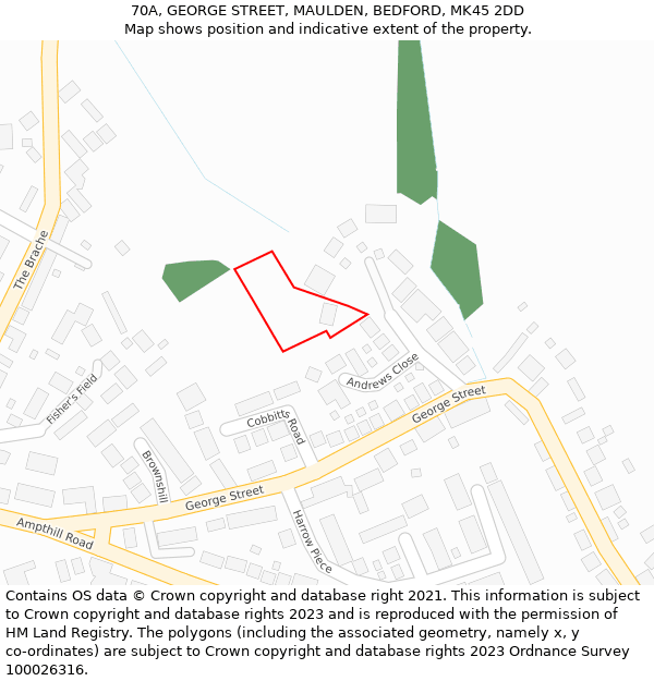 70A, GEORGE STREET, MAULDEN, BEDFORD, MK45 2DD: Location map and indicative extent of plot