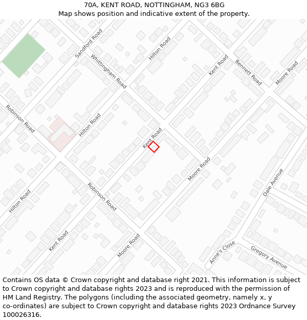 70A, KENT ROAD, NOTTINGHAM, NG3 6BG: Location map and indicative extent of plot