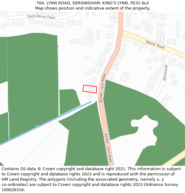 70A, LYNN ROAD, DERSINGHAM, KING'S LYNN, PE31 6LA: Location map and indicative extent of plot