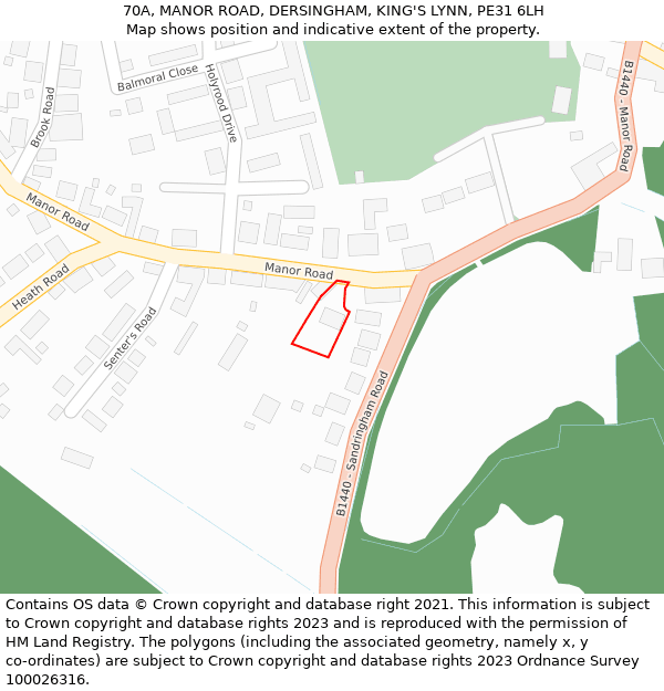 70A, MANOR ROAD, DERSINGHAM, KING'S LYNN, PE31 6LH: Location map and indicative extent of plot