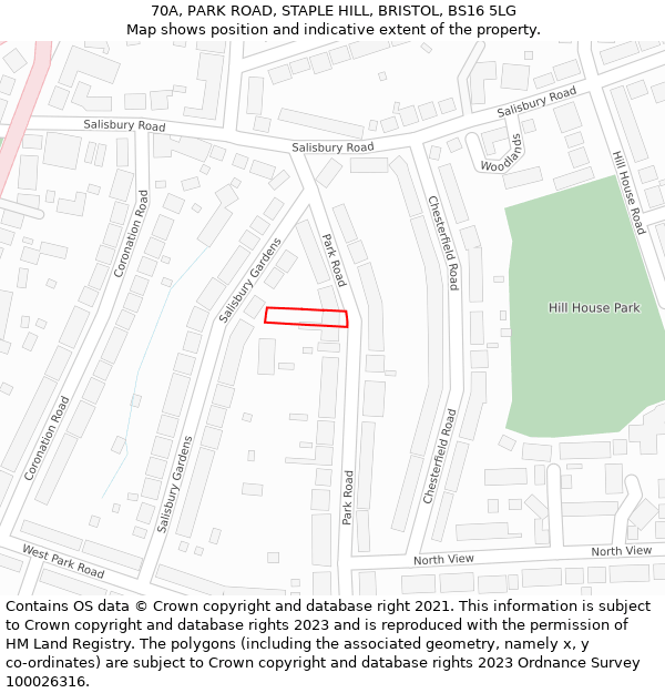 70A, PARK ROAD, STAPLE HILL, BRISTOL, BS16 5LG: Location map and indicative extent of plot
