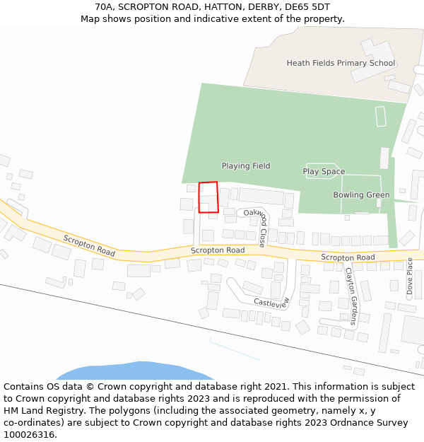 70A, SCROPTON ROAD, HATTON, DERBY, DE65 5DT: Location map and indicative extent of plot