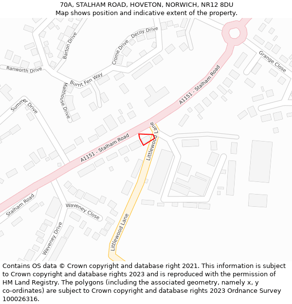 70A, STALHAM ROAD, HOVETON, NORWICH, NR12 8DU: Location map and indicative extent of plot